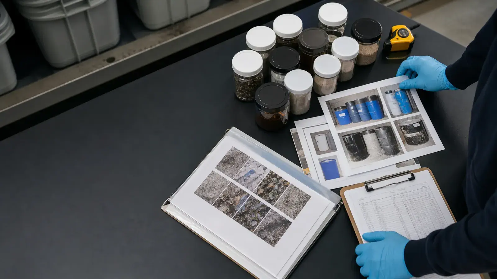 Project records and a sealed sample prepared for review.